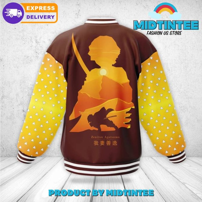 Demon Slayer Zenitsu Agatsuma Custom Name Baseball Jacket - Image 3