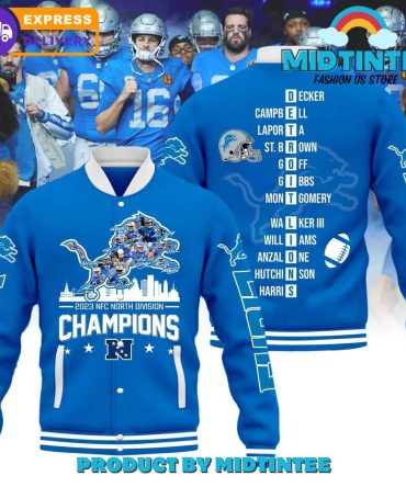 2023 Nfc Champions Blue Varsity Jacket - Detroit Lions Pride Apparel