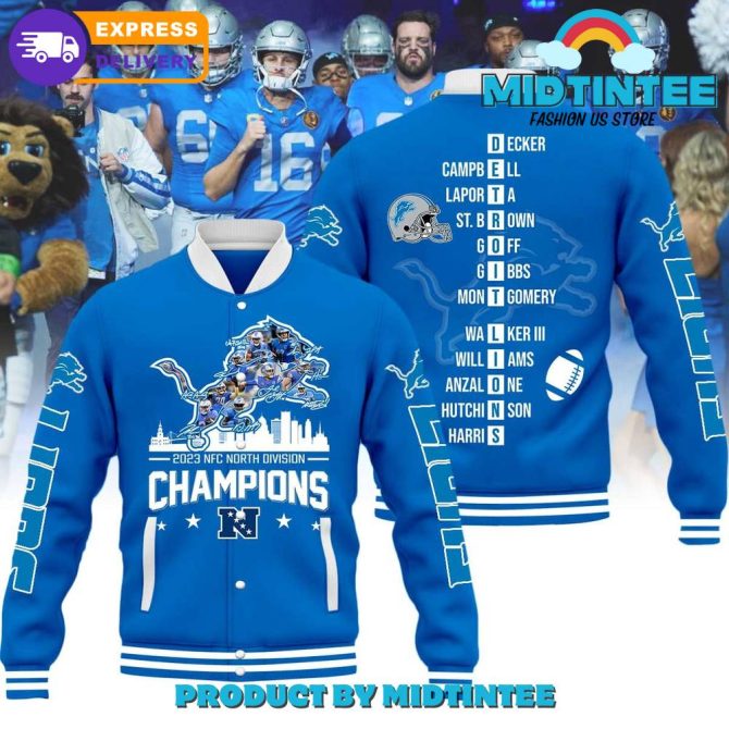 2023 Nfc Champions Blue Varsity Jacket - Detroit Lions Pride Apparel