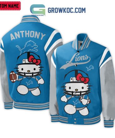 Custom Name Detroit Lions Hello Kitty Varsity Jacket - Cute & Sporty Fan Gear