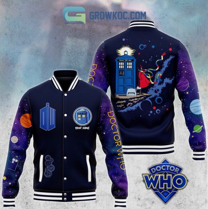 Doctor Who Tardis Varsity Jacket - Customizable Name, Cosmic Design, Perfect Gift For Fans