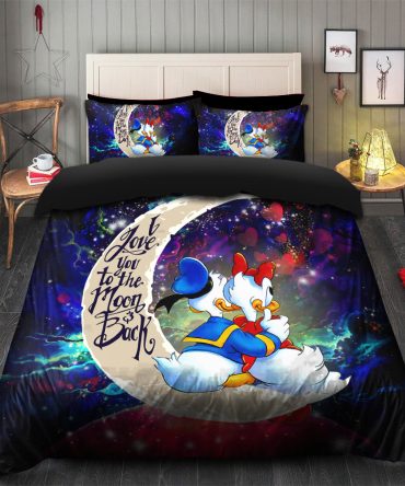 Couple Cute Duck Couple Love You To The Moon Galaxy Bedding Set Duvet Cover And 2 Pillowcases