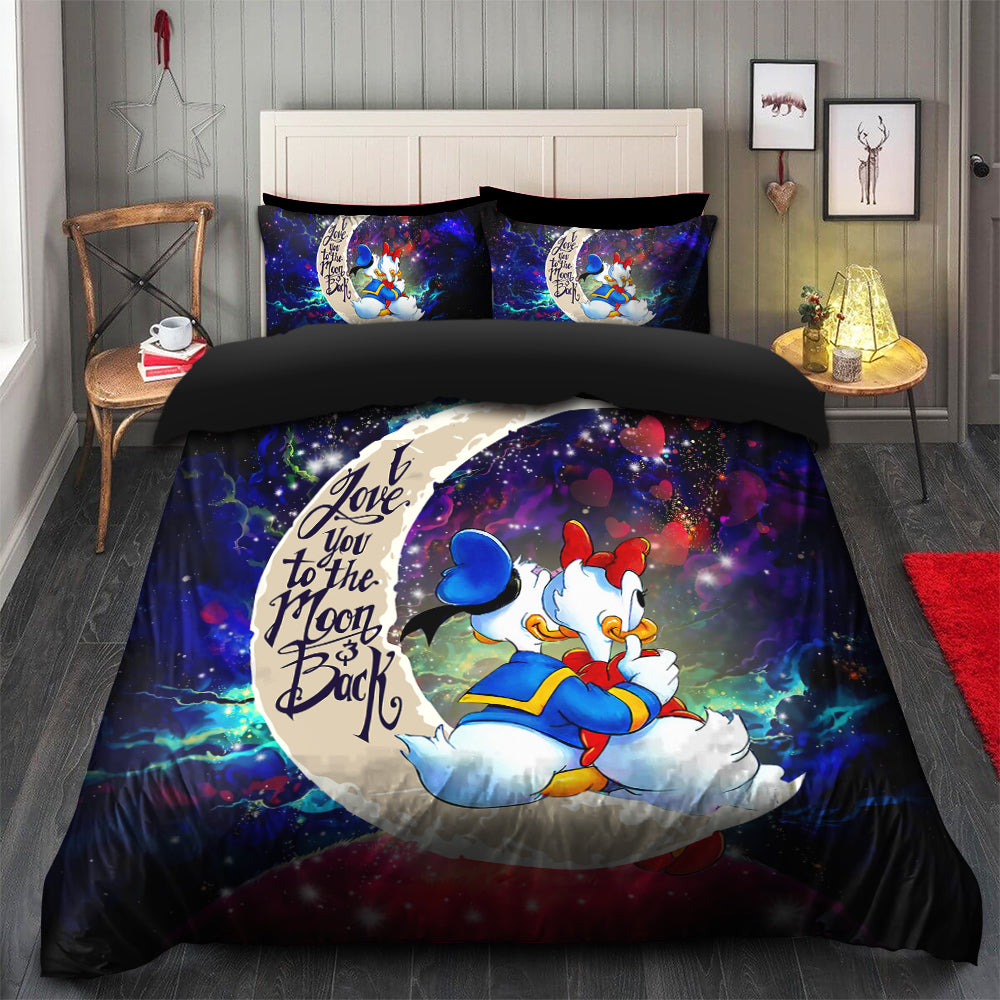 Couple Cute Duck Couple Love You To The Moon Galaxy Bedding Set Duvet Cover And 2 Pillowcases
