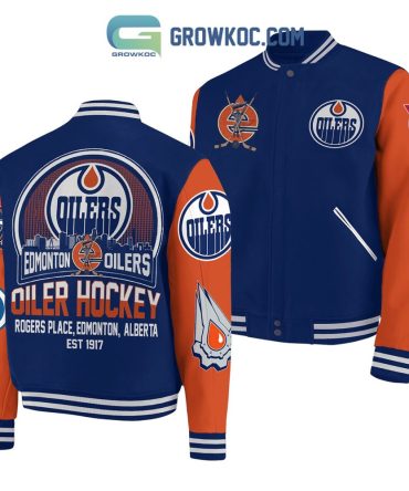 Edmonton Oilers Varsity Jacket - Stylish Blue & Orange Hockey Fan Gear