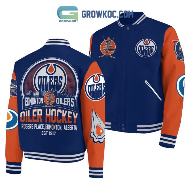 Edmonton Oilers Varsity Jacket - Stylish Blue & Orange Hockey Fan Gear