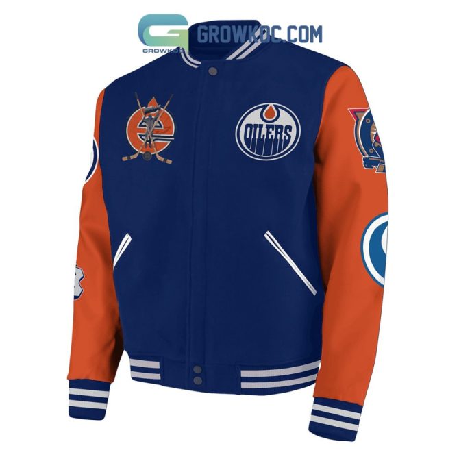 Edmonton Oilers Varsity Jacket - Stylish Blue & Orange Hockey Fan Gear - Image 3
