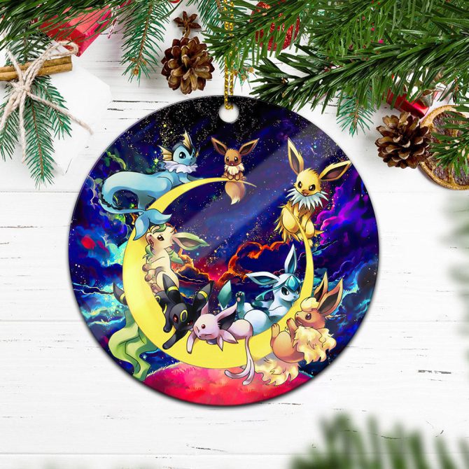 Eevee Evolution Pokemon Family Love You To The Moon Galaxy Ceramic Circle Ornament Perfect Gift For Christmas Holiday - Image 2