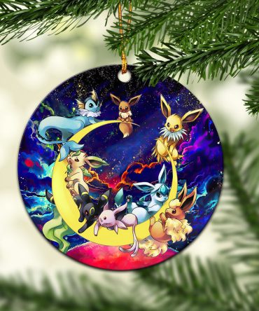 Eevee Evolution Pokemon Family Love You To The Moon Galaxy Ceramic Circle Ornament Perfect Gift For Christmas Holiday