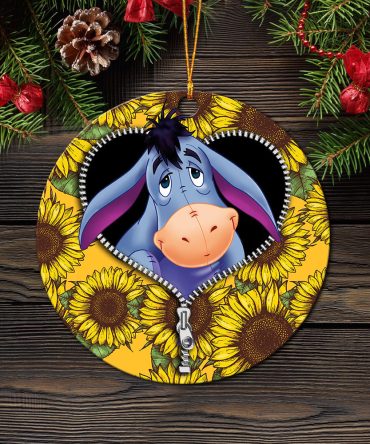 Eeyore Sunflower Zipper Ceramic Circle Ornament Perfect Gift For Christmas Holiday