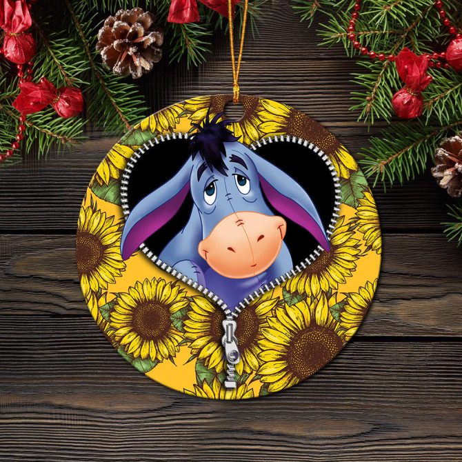 Eeyore Sunflower Zipper Ceramic Circle Ornament Perfect Gift For Christmas Holiday