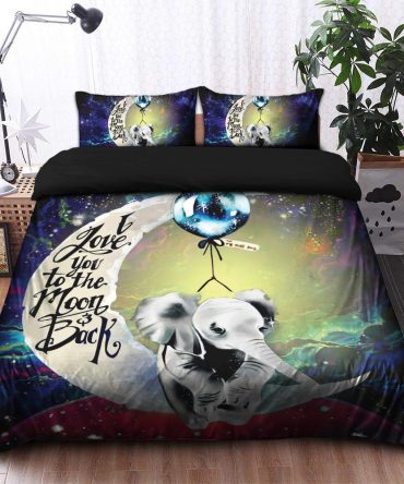 Elephant Love You To The Moon Galaxy Bedding Set Duvet Cover And 2 Pillowcases