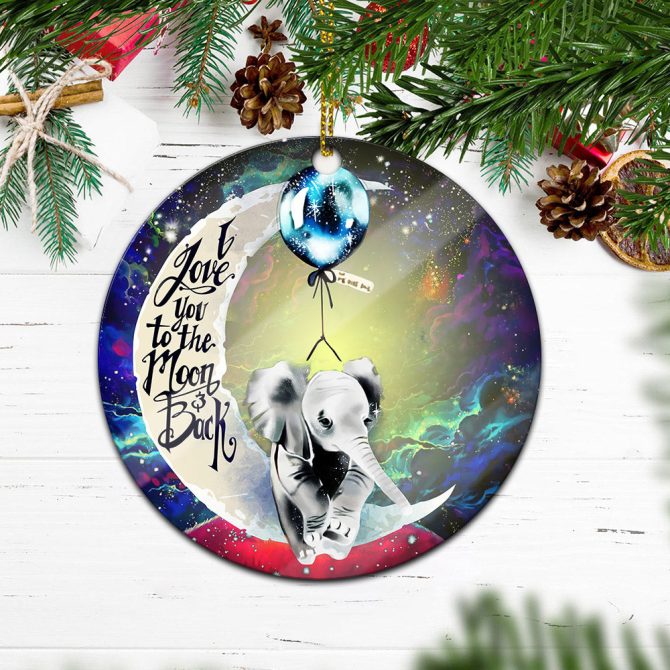 Elephant Love You To The Moon Galaxy Ceramic Circle Ornament Perfect Gift For Christmas Holiday - Image 2