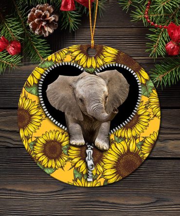 Elephant Sunflower Zipper Ceramic Circle Ornament Perfect Gift For Christmas Holiday