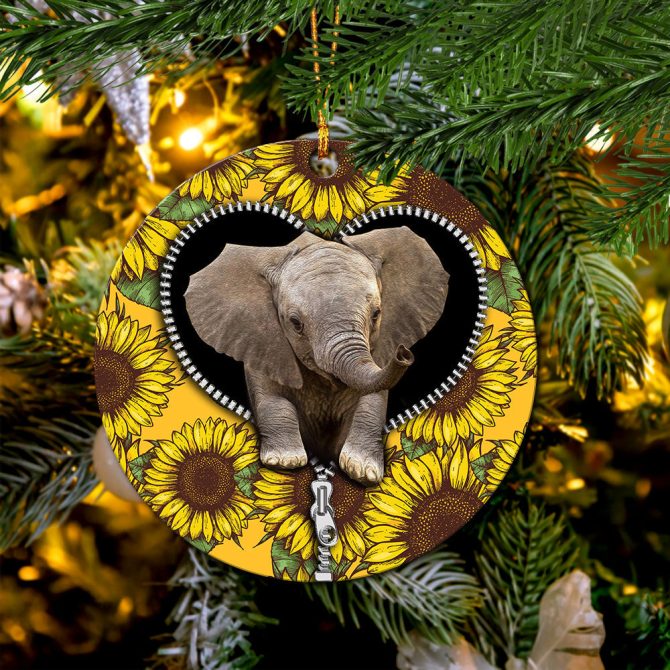 Elephant Sunflower Zipper Ceramic Circle Ornament Perfect Gift For Christmas Holiday - Image 2