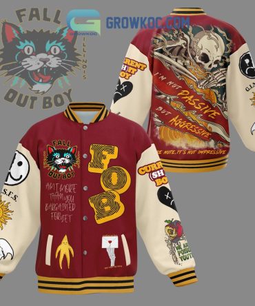 Fall Out Boy Vintage Varsity Jacket - Unique Graphic Design, Red & Cream Bomber