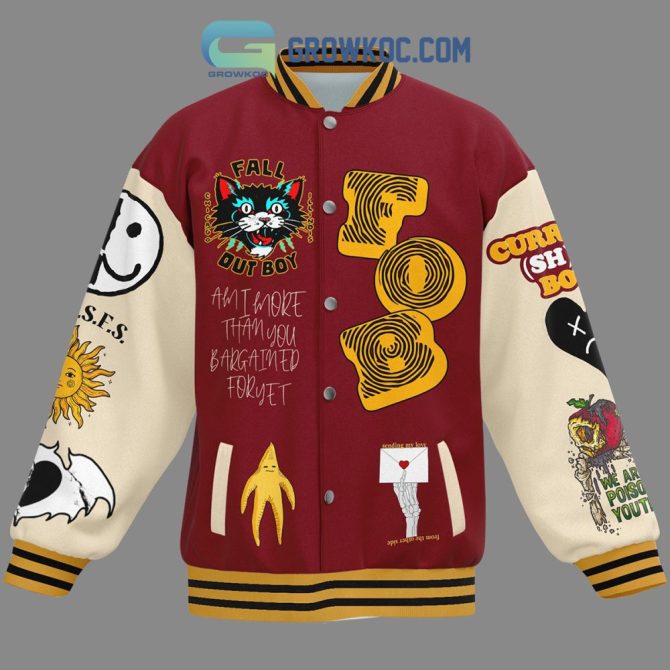 Fall Out Boy Vintage Varsity Jacket - Unique Graphic Design, Red & Cream Bomber - Image 2