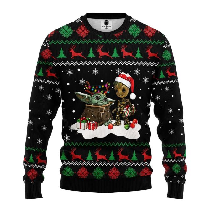 Baby Yoda Meet Baby Groot Ugly Christmas Sweater Amazing Gift Idea Thanksgiving Gift - Image 3