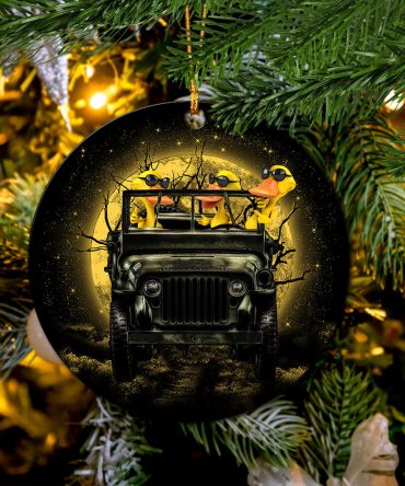 Funny Ducks Drive Jeep Funny Halloween Moonlight Ceramic Circle Ornament Perfect Gift For Christmas Holiday