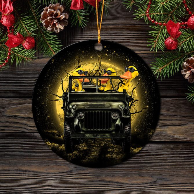 Funny Ducks Drive Jeep Funny Halloween Moonlight Ceramic Circle Ornament Perfect Gift For Christmas Holiday - Image 2