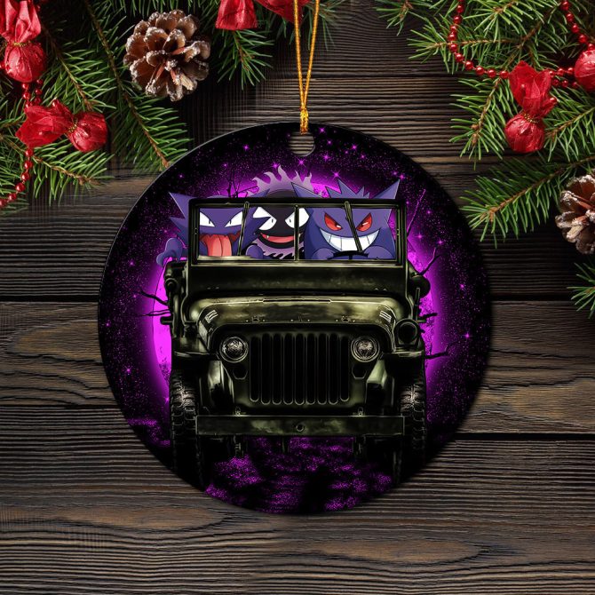 Gengar Pokemon Ghost Halloween Moonlight Jeep Funny Shower Curtain Ceramic Circle Ornament Perfect Gift For Christmas Holiday - Image 2
