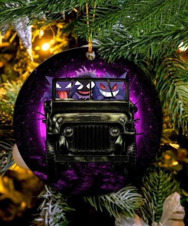 Gengar Pokemon Ghost Halloween Moonlight Jeep Funny Shower Curtain Ceramic Circle Ornament Perfect Gift For Christmas Holiday