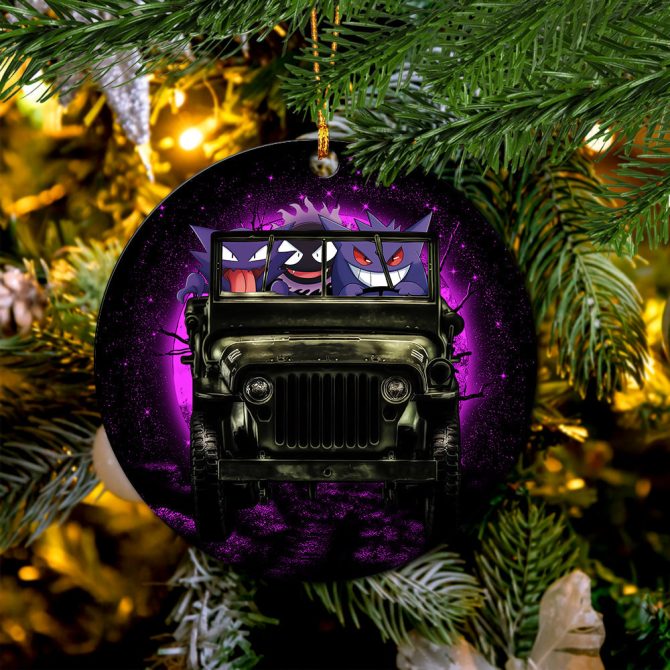 Gengar Pokemon Ghost Halloween Moonlight Jeep Funny Shower Curtain Ceramic Circle Ornament Perfect Gift For Christmas Holiday