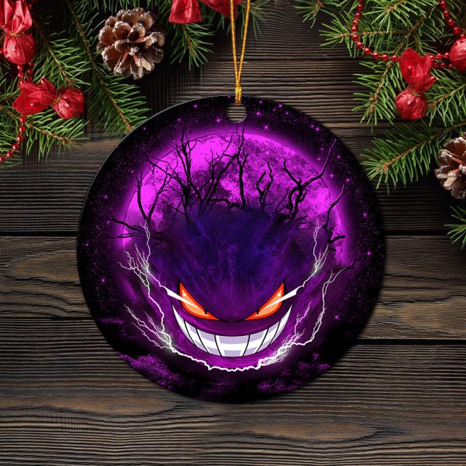 Gengar Pokemon Ghost Scary Moonlight Ceramic Circle Ornament Perfect Gift For Christmas Holiday - Image 2