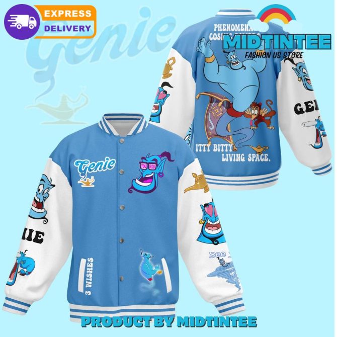 Genie Cartoon Varsity Jacket – Stylish Blue Bomber For Fans , Fast Shipping