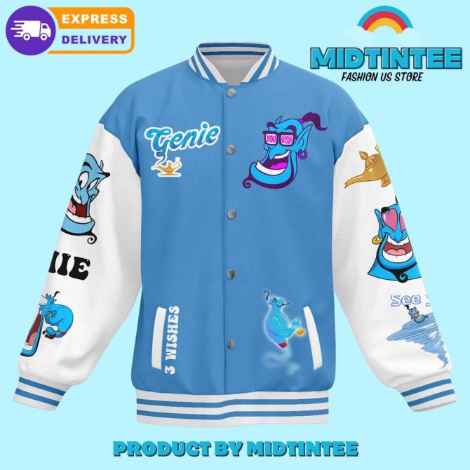 Genie Cartoon Varsity Jacket – Stylish Blue Bomber For Fans , Fast Shipping - Image 2