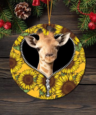 Giraffe Sunflower Zipper Ceramic Circle Ornament Perfect Gift For Christmas Holiday