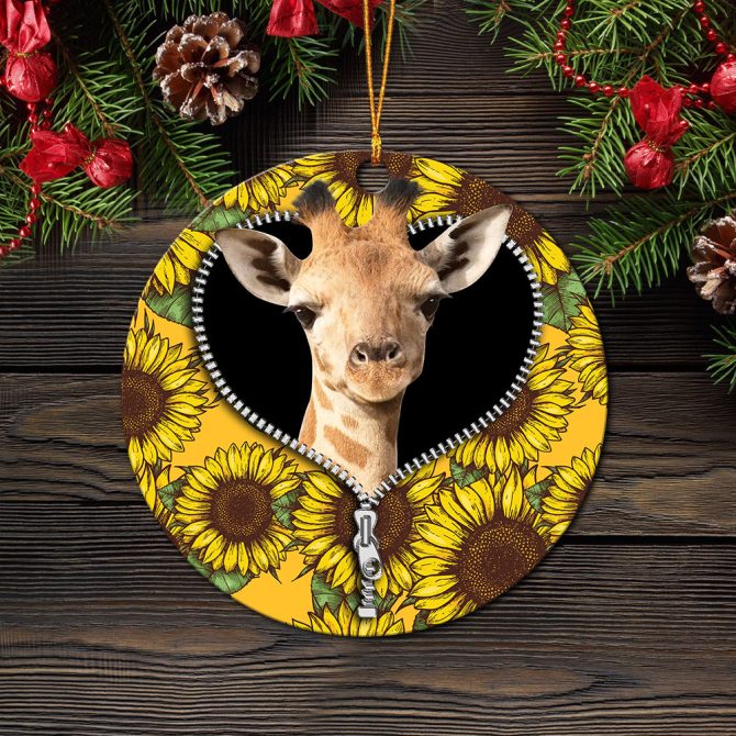 Giraffe Sunflower Zipper Ceramic Circle Ornament Perfect Gift For Christmas Holiday