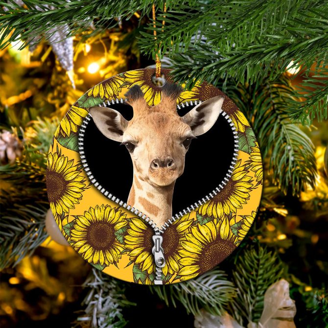 Giraffe Sunflower Zipper Ceramic Circle Ornament Perfect Gift For Christmas Holiday - Image 2