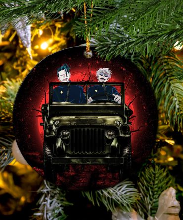 Gojo Geto Jujutsu Kaisen Ride Jeep Halloween Funny Anime Ceramic Circle Ornament Perfect Gift For Christmas Holiday