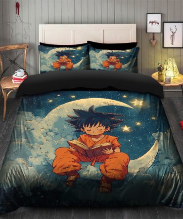 Goku Reading On A Moon Bedding Set Duvet Cover And 2 Pillowcases