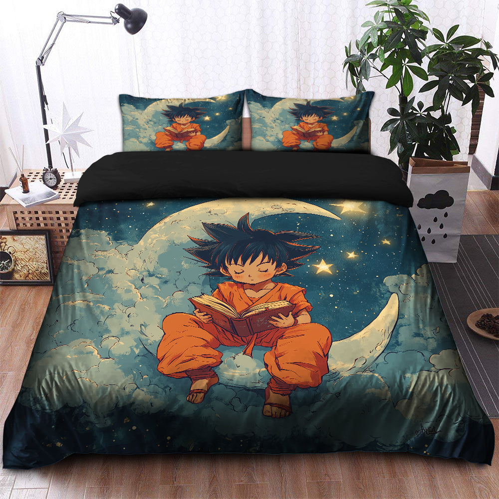 Goku Reading On A Moon Bedding Set Duvet Cover And 2 Pillowcases - Image 2