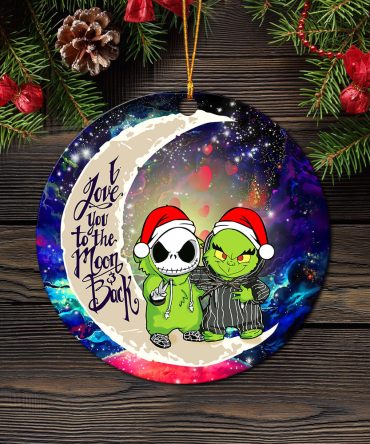 Grinch And Jack Nightmare Before Christmas Love You To The Moon Galaxy Ceramic Circle Ornament Perfect Gift For Christmas Holiday