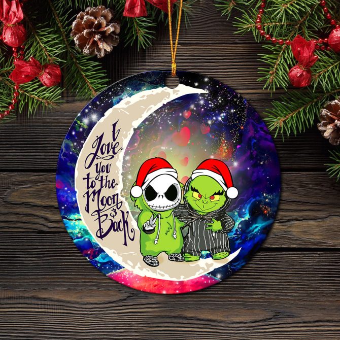 Grinch And Jack Nightmare Before Christmas Love You To The Moon Galaxy Ceramic Circle Ornament Perfect Gift For Christmas Holiday