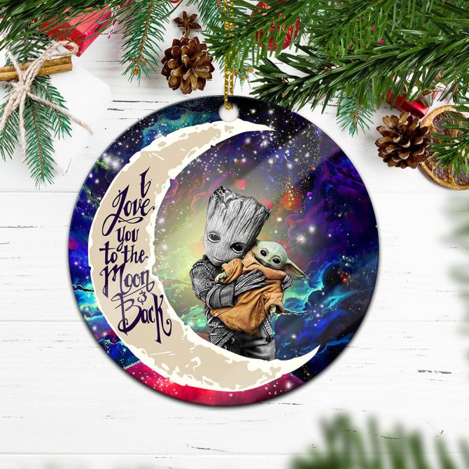 Groot Hold Baby Yoda Love You To The Moon Galaxy Ceramic Circle Ornament Perfect Gift For Christmas Holiday - Image 2