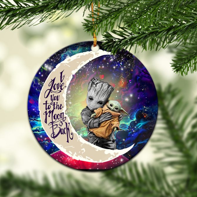 Groot Hold Baby Yoda Love You To The Moon Galaxy Ceramic Circle Ornament Perfect Gift For Christmas Holiday