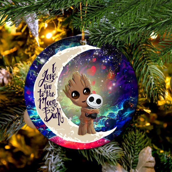 Groot Hold Jack Skelington Love You To The Moon Galaxy Ceramic Circle Ornament Perfect Gift For Christmas Holiday - Image 2