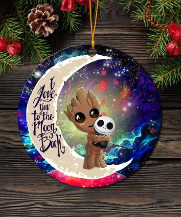 Groot Hold Jack Skelington Love You To The Moon Galaxy Ceramic Circle Ornament Perfect Gift For Christmas Holiday