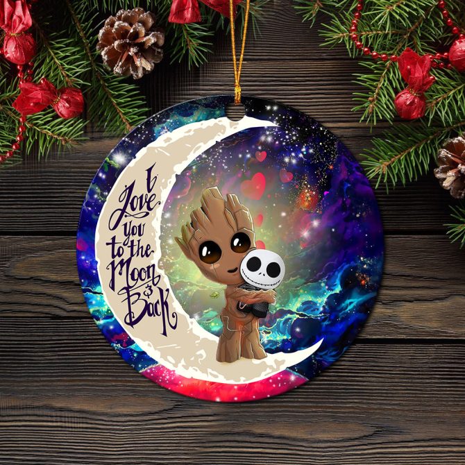Groot Hold Jack Skelington Love You To The Moon Galaxy Ceramic Circle Ornament Perfect Gift For Christmas Holiday