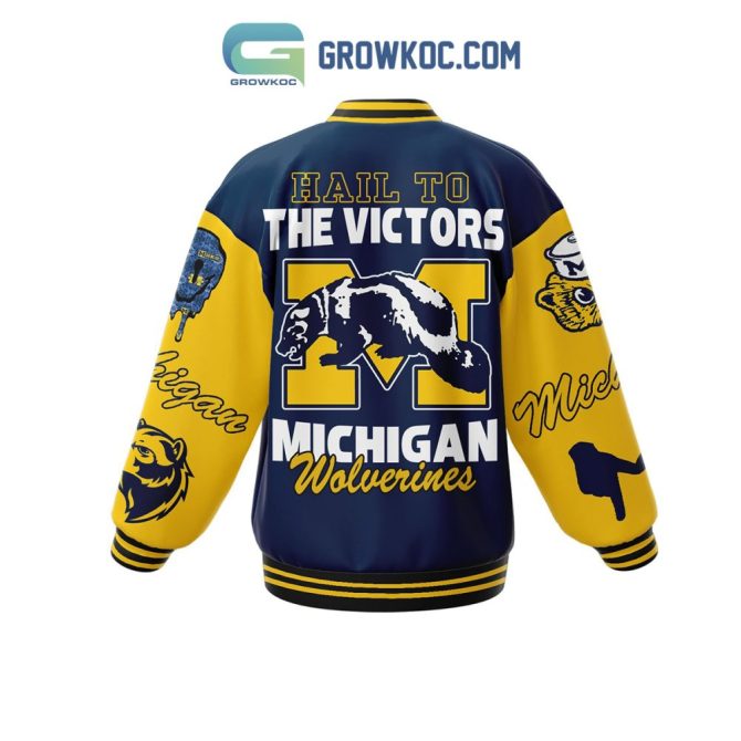 Michigan Wolverines Varsity Jacket - Hail To The Victors - Fans Gift - Blue/Yellow - Image 3