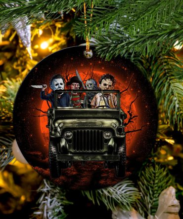 Halloween Horro Movie Ride Jeep Funny Ceramic Circle Ornament Perfect Gift For Christmas Holiday