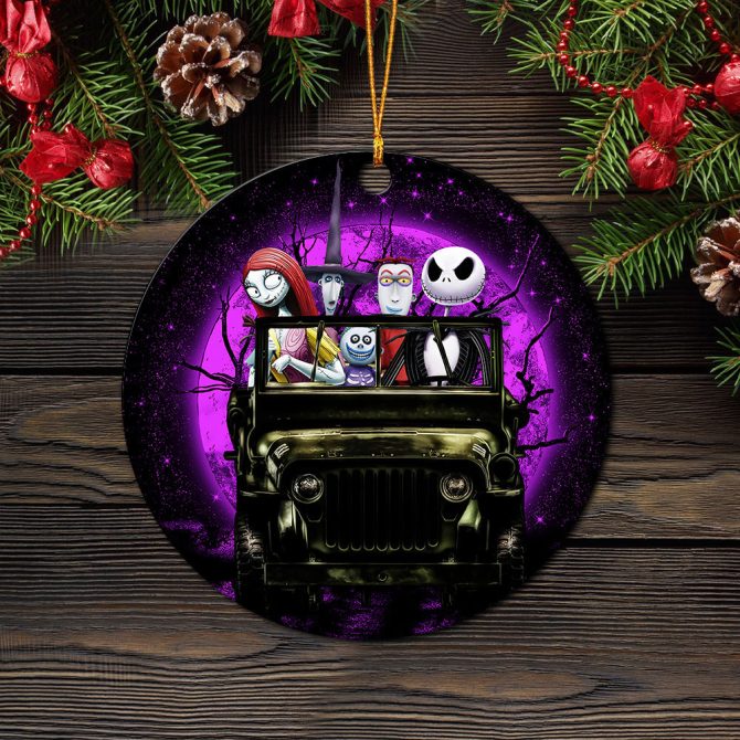 Halloween Nightmare Before Christmas Moonlight Drive Jeep Funny Ceramic Circle Ornament Perfect Gift For Christmas Holiday - Image 2