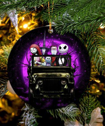 Halloween Nightmare Before Christmas Moonlight Drive Jeep Funny Ceramic Circle Ornament Perfect Gift For Christmas Holiday