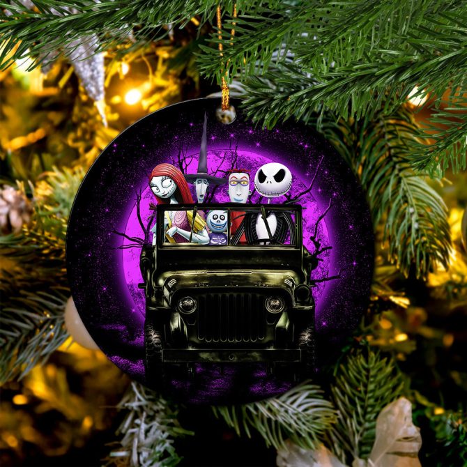 Halloween Nightmare Before Christmas Moonlight Drive Jeep Funny Ceramic Circle Ornament Perfect Gift For Christmas Holiday