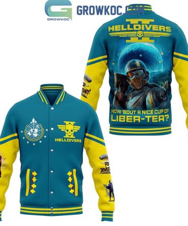 Bold Helldivers Varsity Jacket - Vibrant Blue & Yellow, Unique Design, Perfect For Gamers