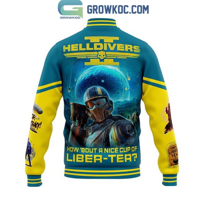 Bold Helldivers Varsity Jacket - Vibrant Blue & Yellow, Unique Design, Perfect For Gamers - Image 3