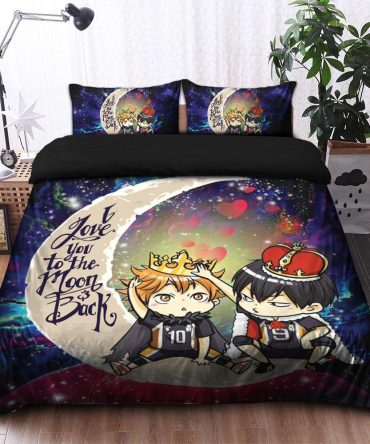 Hinata And Tobio Haikyuu Love You To The Moon Galaxy Bedding Set Duvet Cover And 2 Pillowcases
